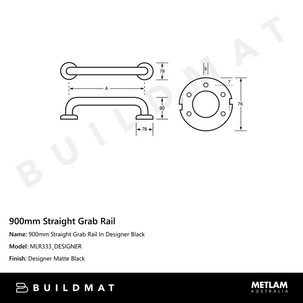 Metlam 900mm Straight Grab Rail In Designer Black