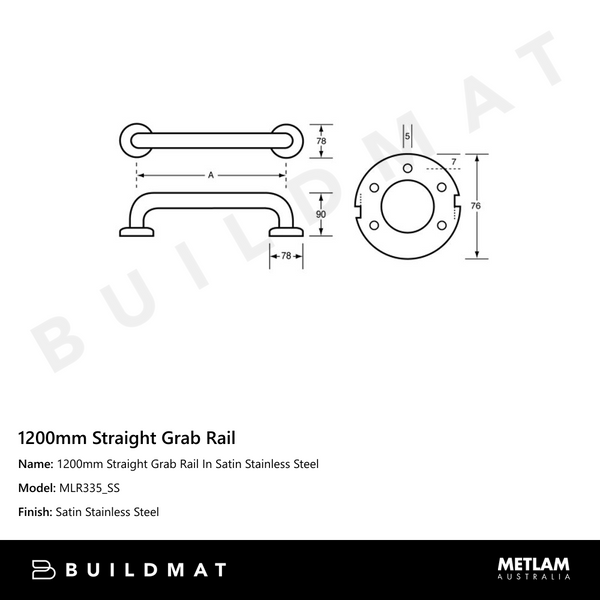 Metlam 1200mm Straight Grab Rail In Satin Stainless Steel