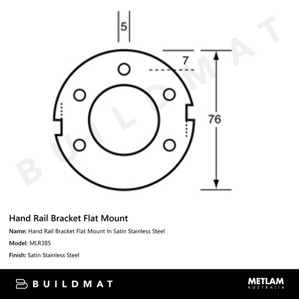Metlam Hand Rail Bracket Flat Mount In Satin Stainless Steel
