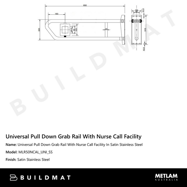 Metlam Universal Pull Down Grab Rail With Nurse Call Facility In Satin Stainless Steel