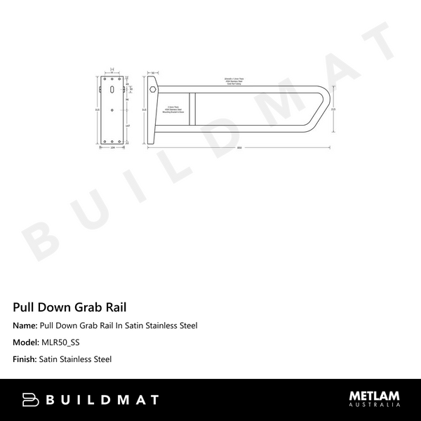 Metlam Pull Down Grab Rail In Satin Stainless Steel