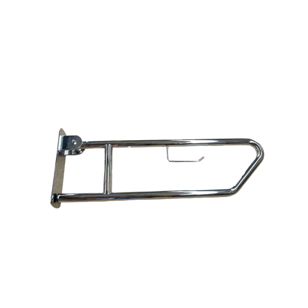 Metlam Click-Lock Pull Down Grab Rail With Toilet Roll Holder In Polished Stainless Steel