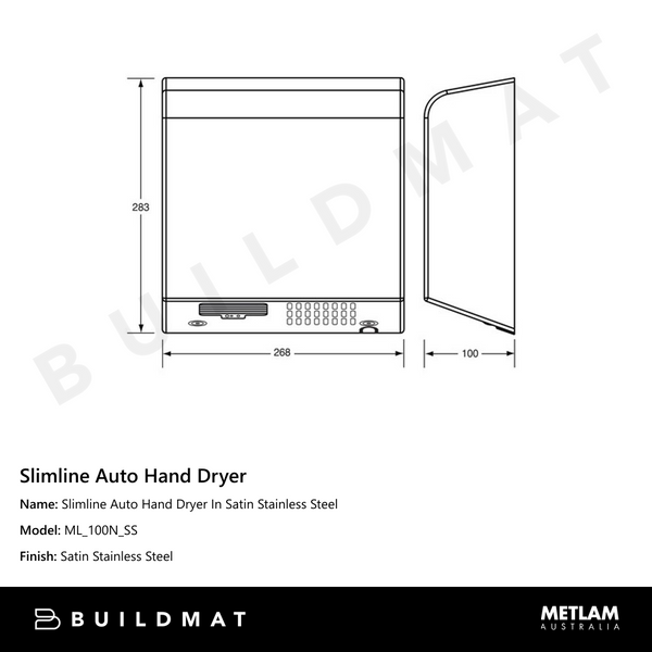 Metlam Slimline Auto Hand Dryer In Satin Stainless Steel