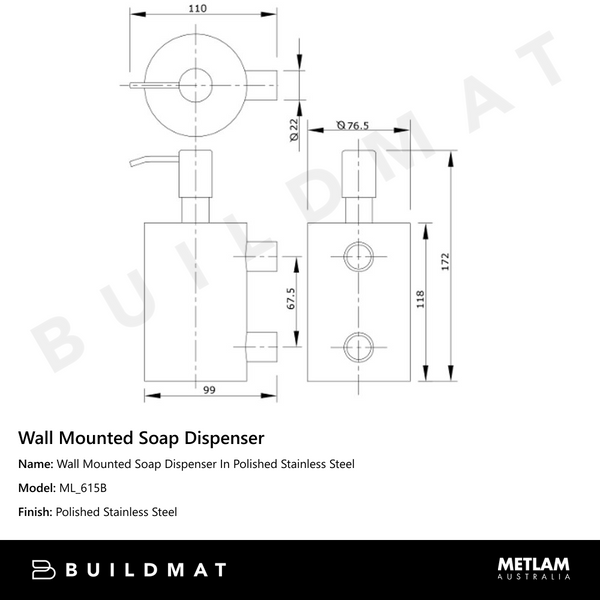 Metlam Wall Mounted Soap Dispenser In Polished Stainless Steel