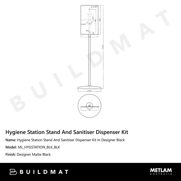 Metlam Hygiene Station Stand And Sanitiser Dispenser Kit In Designer Matte Black