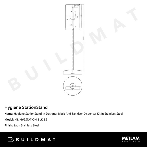 Metlam Hygiene Station Stand And Sanitiser Dispenser Kit In Stainless Steel