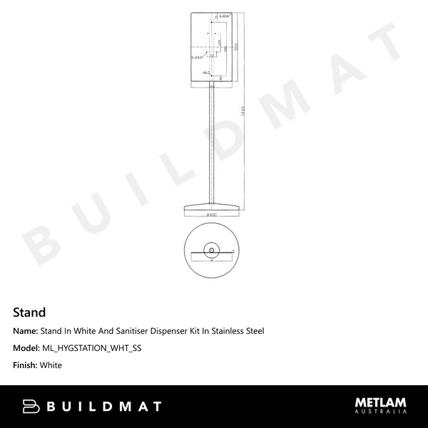 Metlam Hygiene Station Stand And Sanitiser Dispenser Kit In White