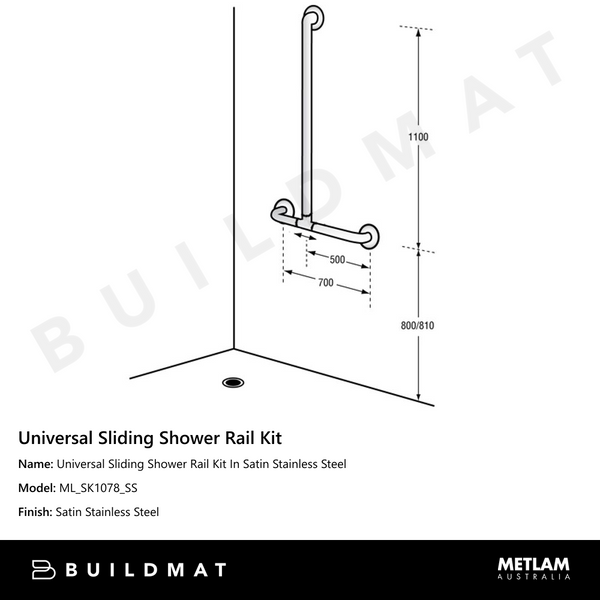 Metlam Universal Sliding Shower Rail Kit In Satin Stainless Steel