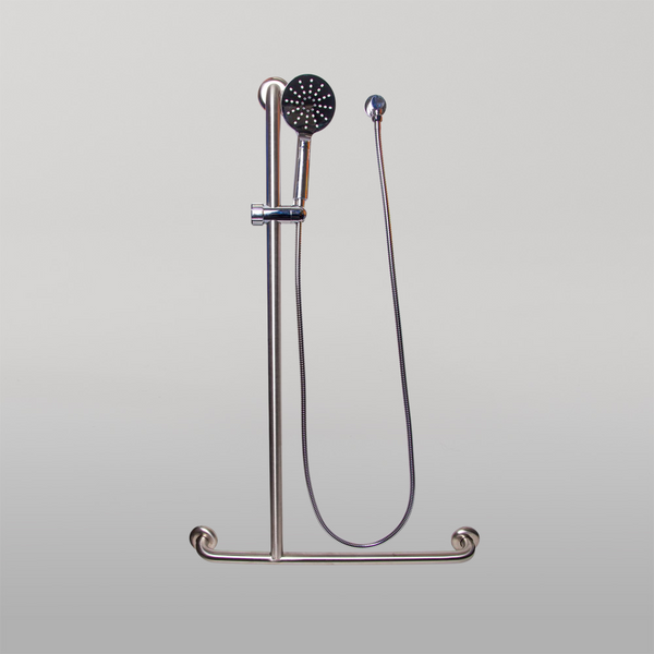 Metlam Offset Flush Left Hand Mount Shower Grab Rail Kit In Satin Stainless Steel