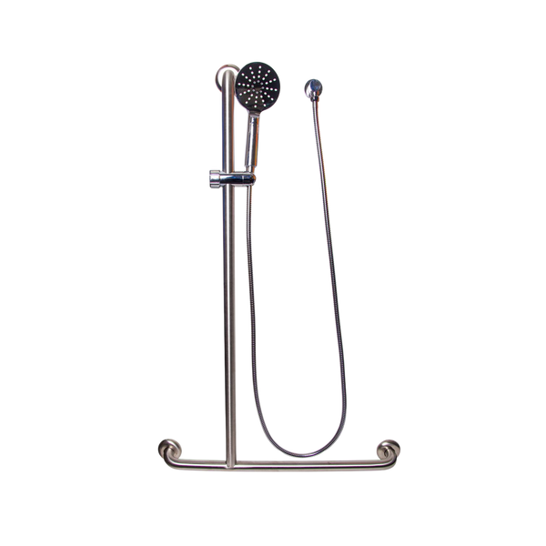 Metlam Offset Flush Left Hand Mount Shower Grab Rail Kit In Satin Stainless Steel