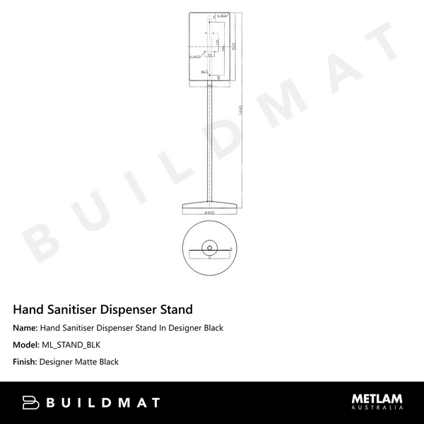 Metlam Hand Sanitiser Dispenser Stand In Designer Black