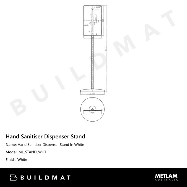 Metlam Hand Sanitiser Dispenser Stand In White