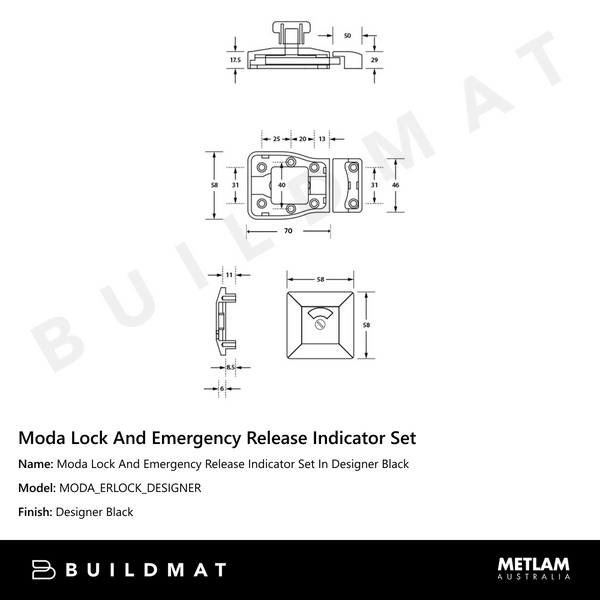 Metlam Moda Lock And Emergency Release Indicator Set In Designer Black