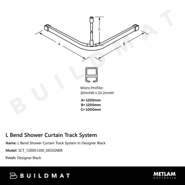 Metlam L Bend Shower Curtain Track System In Designer Black