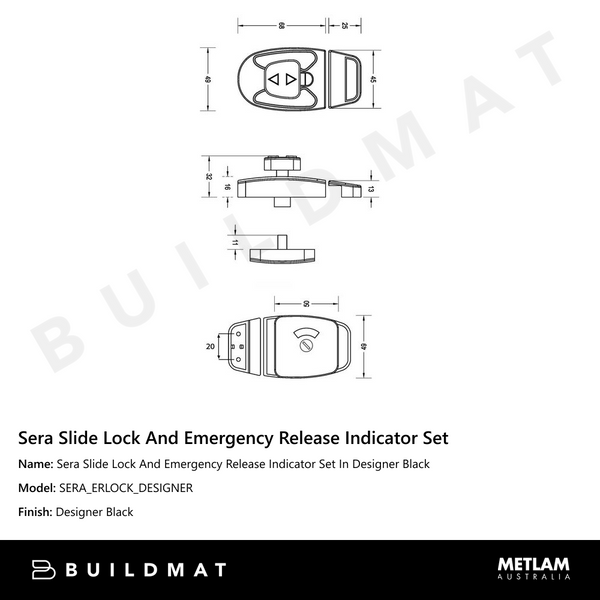 Metlam Sera Slide Lock And Emergency Release Indicator Set In Designer Black