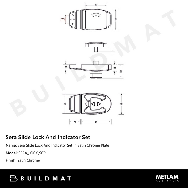 Metlam Sera Slide Lock And Indicator Set In Satin Chrome Plate