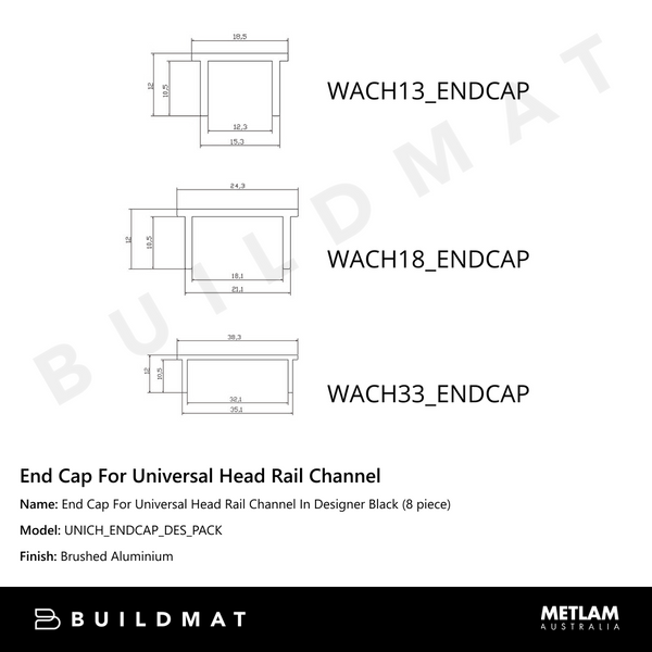 Metlam End Cap For Universal Head Rail Channel In Designer Black (8 piece)