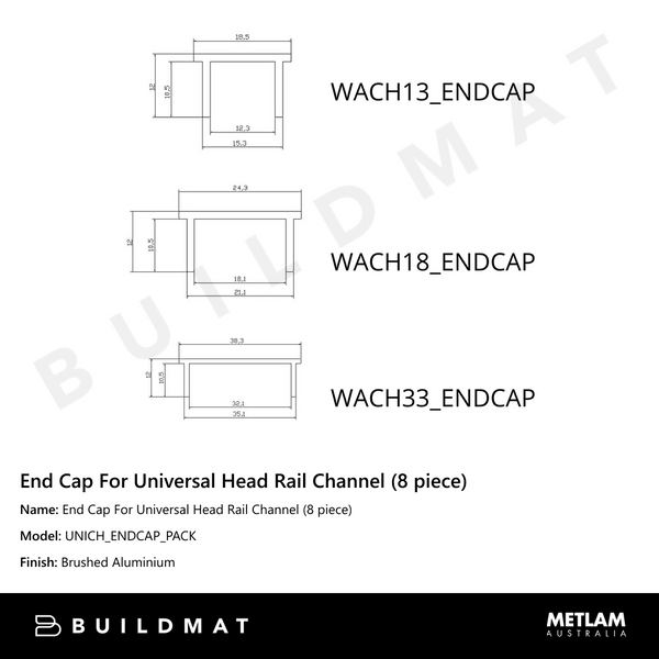 Metlam End Cap For Universal Head Rail Channel (8 piece)