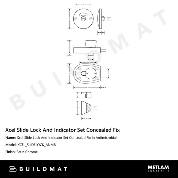 Metlam Xcel Slide Lock And Indicator Set Concealed Fix In Antimicrobial