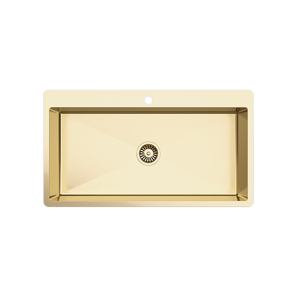 Alma Mila 900x500 XXLarge Single Bowl Tap Landing Sink Brushed Brass Gold
