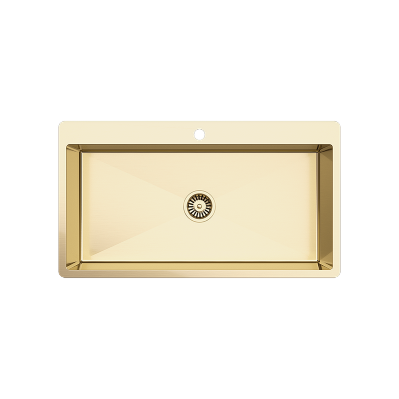 Mila 900x500 XXLarge Single Bowl Tap Landing Sink Brushed Brass Gold