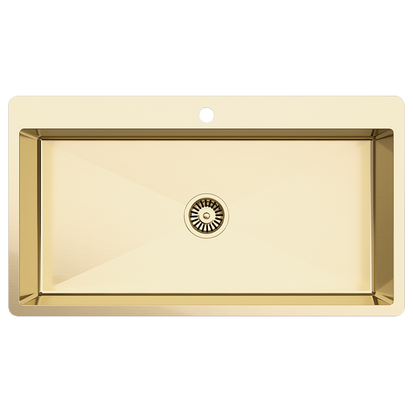Alma Mila 900x500 XXLarge Single Bowl Tap Landing Sink Brushed Brass Gold