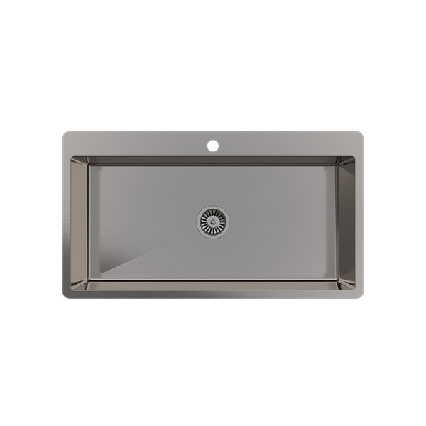 Alma Mila 900x500 XXLarge Single Bowl Tap Landing Sink Brushed Gunmetal