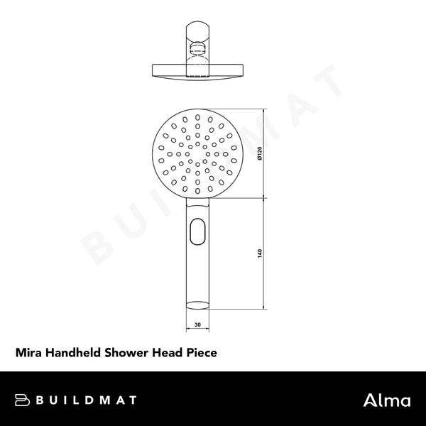 Alma Mira Round Handheld Shower Head Piece Brushed Brass Gold