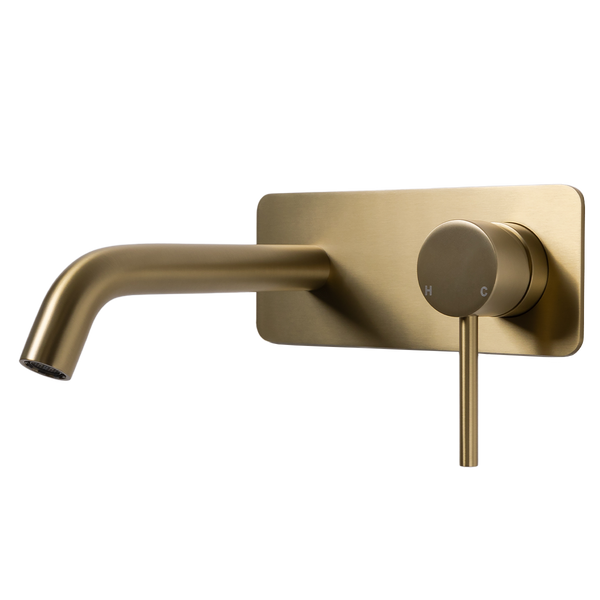 Alma Mira Brushed Brass Gold Wall Mixer and Spout