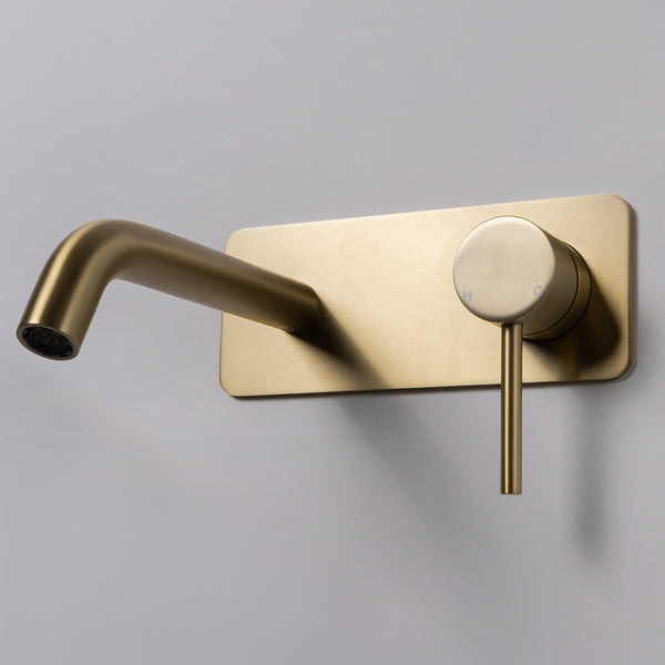 Alma Mira Brushed Brass Gold Wall Mixer and Spout