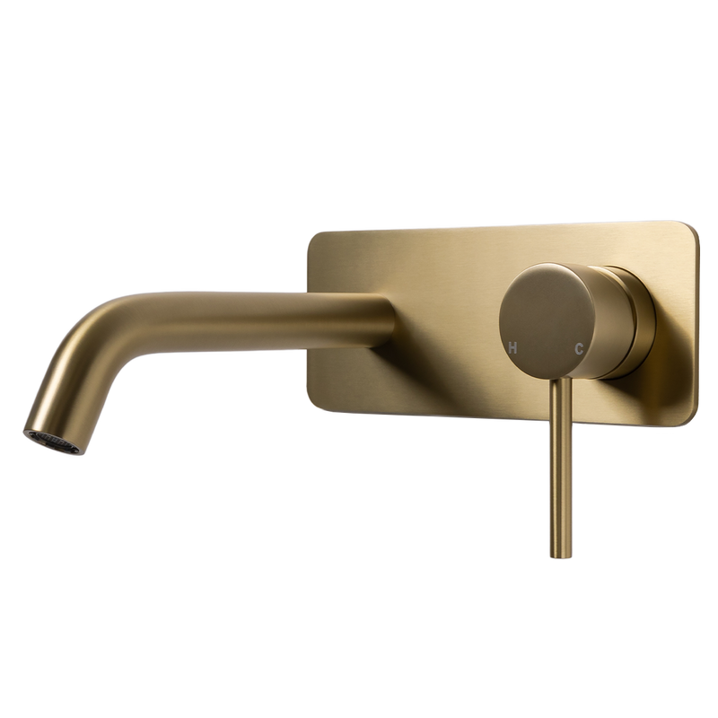 Mira Brushed Brass Gold Wall Mixer and Spout