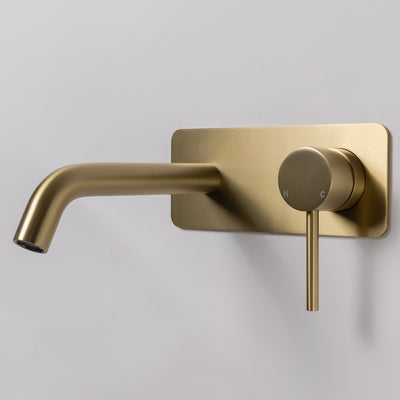 Mira Brushed Brass Gold Wall Mixer and Spout