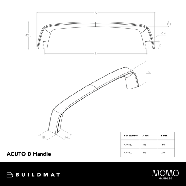 Momo Handles Momo Acuto D Handle 160mm Matte Black