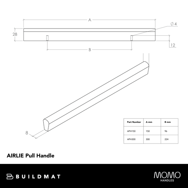 Momo Handles Momo Airlie Timber Pull Handle 300mm Raw Walnut