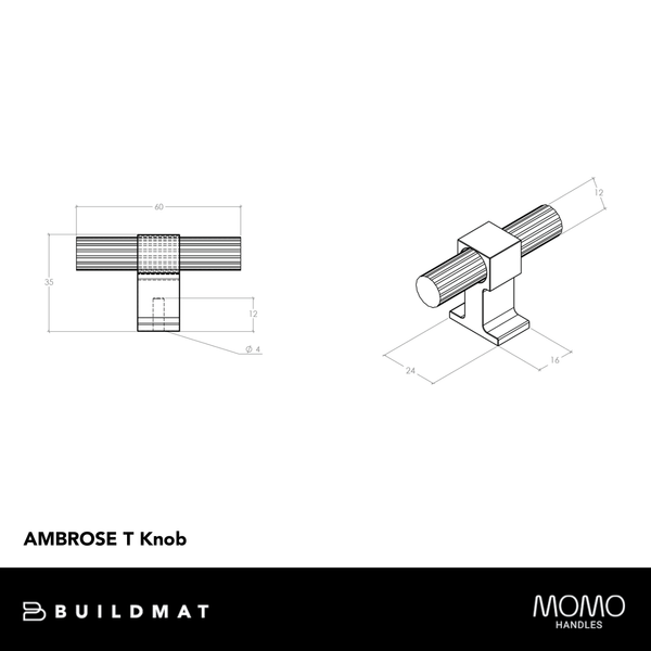 Momo Handles Momo Ambrose T Knob 60mm Antique Bronze Matte