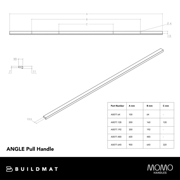Momo Handles Momo Angle Pull Handle 640mm Brushed Dark Brass