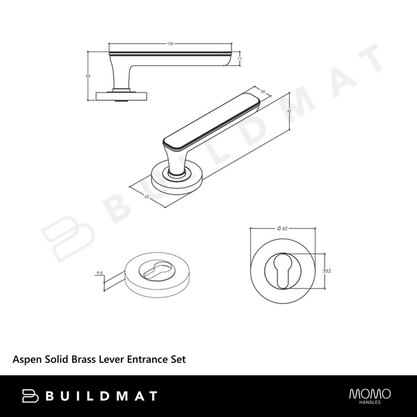 Momo Handles Aspen Solid Brass Lever Entrance Set Brushed Satin Brass