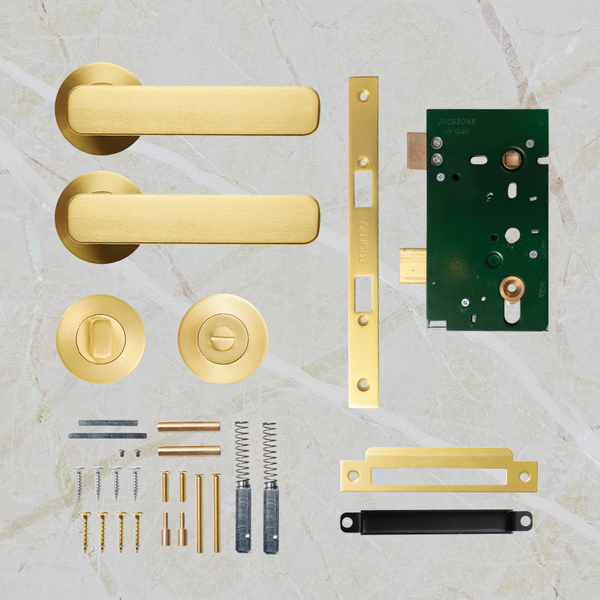 Momo Handles Aspen Solid Brass Mortice Lock Privacy Lever Set Brushed Satin Brass