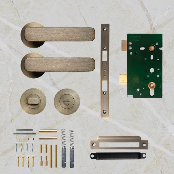Momo Handles Aspen Solid Brass Mortice Lock Privacy Lever Set Dark Brushed Brass