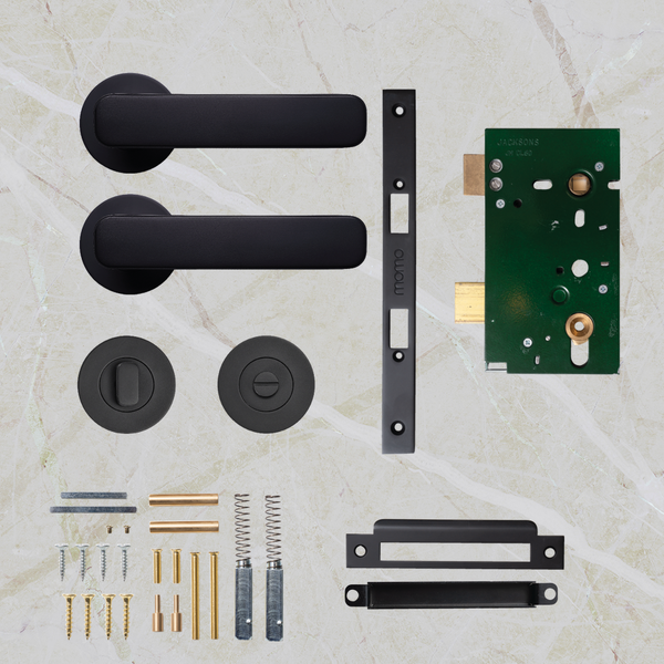 Momo Handles Aspen Solid Brass Mortice Lock Privacy Lever Set Matte Black