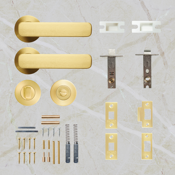 Momo Handles Aspen Solid Brass Tubular Latch Privacy Lever Set Brushed Satin Brass