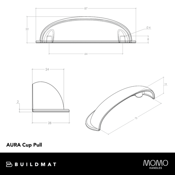 Momo Handles Momo Aura Cup Pull 64mm Antique Silver