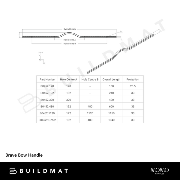 Momo Handles Brave Bow Handle 1120mm Matte White
