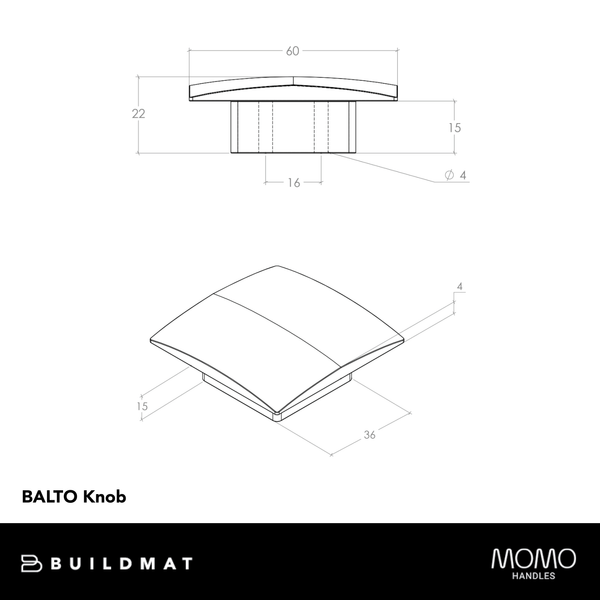 Momo Handles Momo Balto Timber Knob 60mm Black Woodgrain