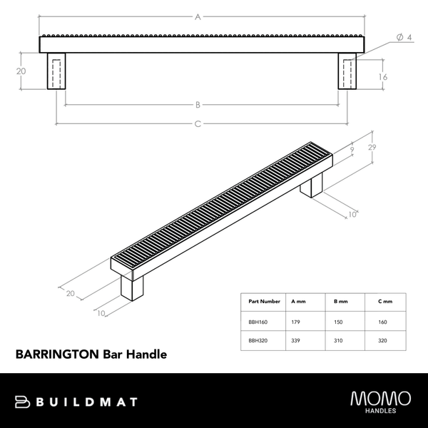 Momo Handles Momo Barrington Bar Handle 320mm Matte Black