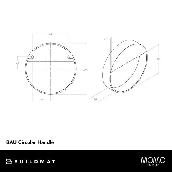 Momo Handles Momo Bau Circular Handle 64mm Brushed Gold