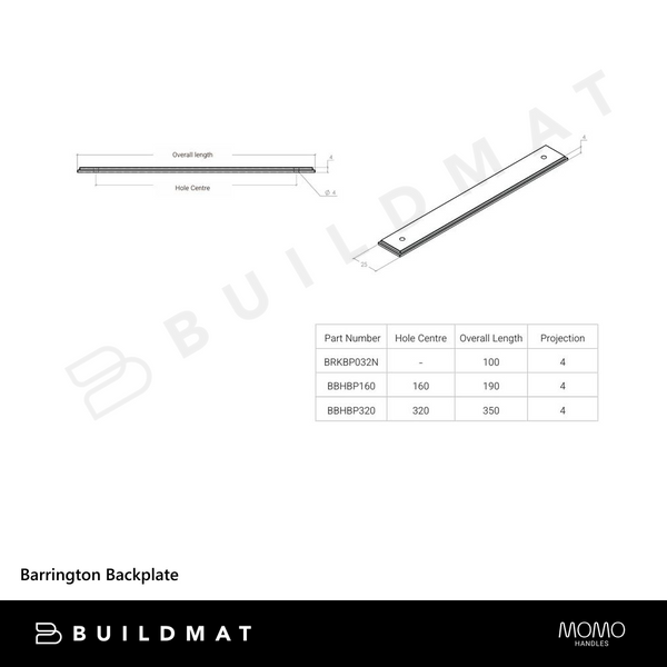 Momo Handles Barrington Bar Handle Backplate 160mm Bronze