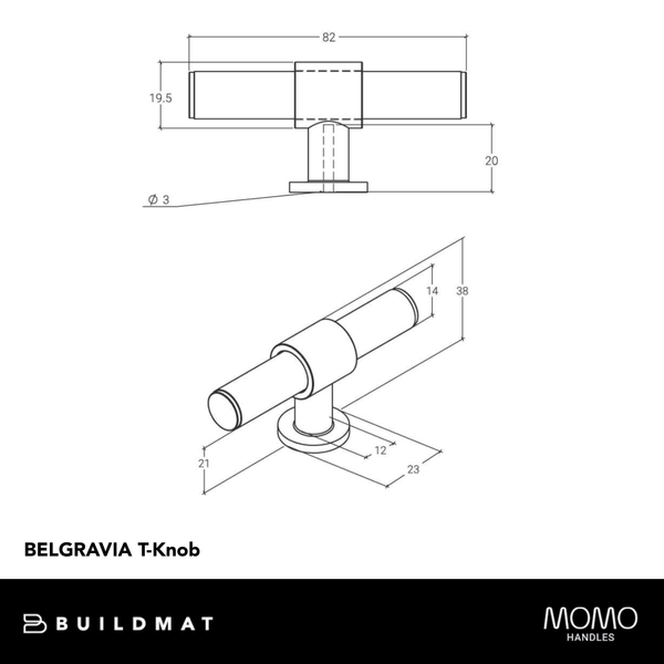 Momo Handles Momo Belgravia Solid Brass T Knob 82mm Dark Brushed Brass