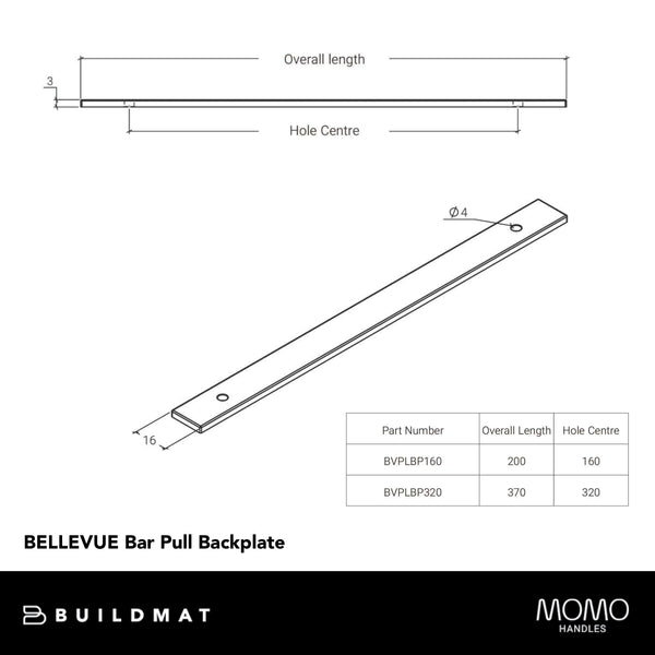 Momo Handles Momo Bellevue Solid Brass Backplate 160mm Brushed Satin Brass