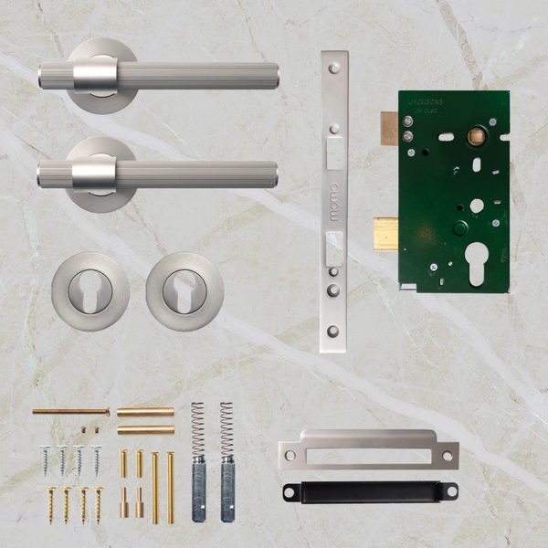 Momo Handles Belgravia Solid Brass Lined Lever Entrance Set Dull Brushed Nickel